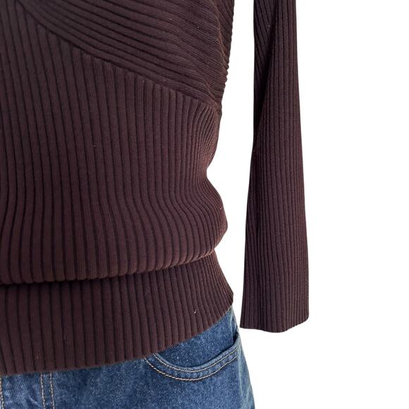 Cache Brown Gold Ribbed Tube Top Shirt Womens Sz Large Y2K V Neck 3/4 Sleeve - Picture 10 of 16